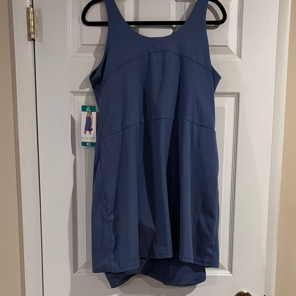 NWT ELLE SPORT Blue Athletic Tank Dress Inner Shorts & Shelf Bra Size XL - Picture 5 of 6